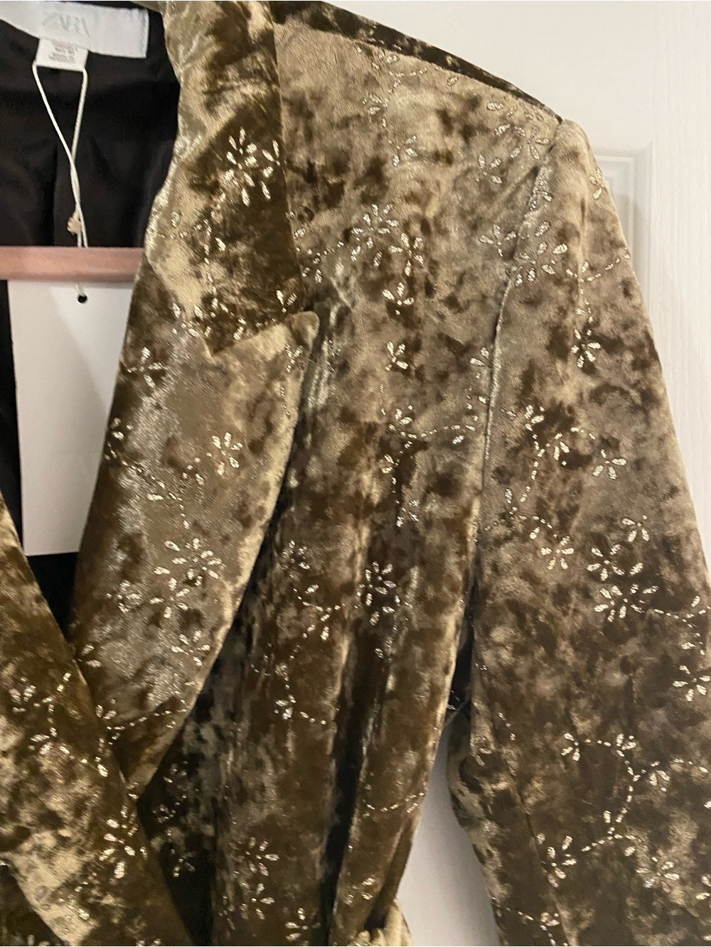 Zara Metallic Thread Crushed Velvet Tie-Waist Old Money Blazer Jacket Gold L - Picture 8 of 16